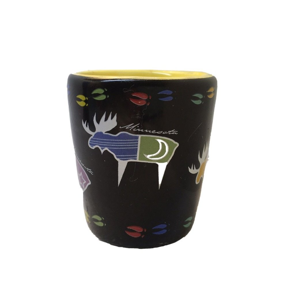 Collectible Minnesota Moose Souvenir Shot Glass Glazed Black Ceramic Porcelain